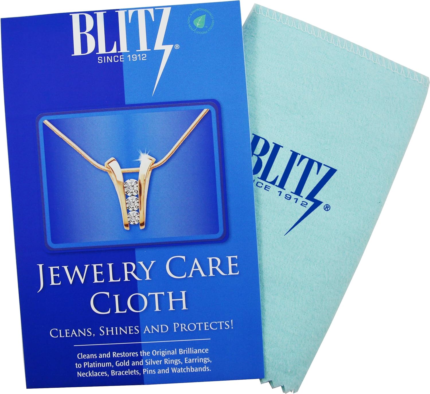 Blitz 117 Premium XL 2-Ply Jewelry Cleaning and Polishing Cloth with Tarnish Inhibitor for Gold, Silver, and Platinum, Made in The USA, Nontoxic and Environmentally Friendly, 1-Pack, Blue