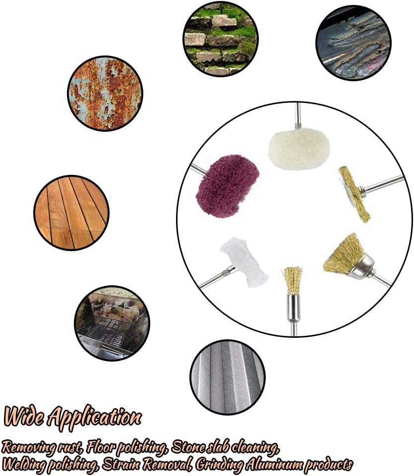 Yasumai60 Pcs Polishing Buffing Abrasive Buff Wheel Cloth Wheel Set Cotton Felt Mounted Mandrel for Rotary Tool and Brass Wire Brush Wheels for Jewelry and Watch Clean Tools-1/8 Inch Shank - Image 3