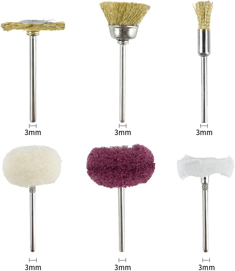 Yasumai60 Pcs Polishing Buffing Abrasive Buff Wheel Cloth Wheel Set Cotton Felt Mounted Mandrel for Rotary Tool and Brass Wire Brush Wheels for Jewelry and Watch Clean Tools-1/8 Inch Shank - Image 6